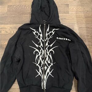 Black Zip Hoodie with White Tribal Print